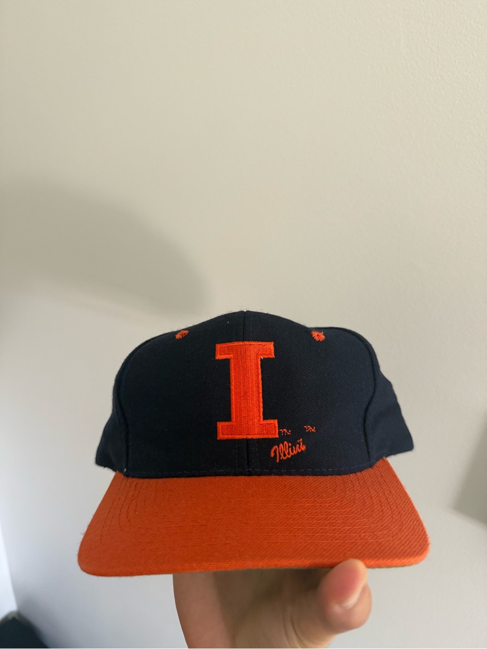 Vintage Illinois Fighting Illini 1984 Navy Orange Snapback Cap Signature Hat